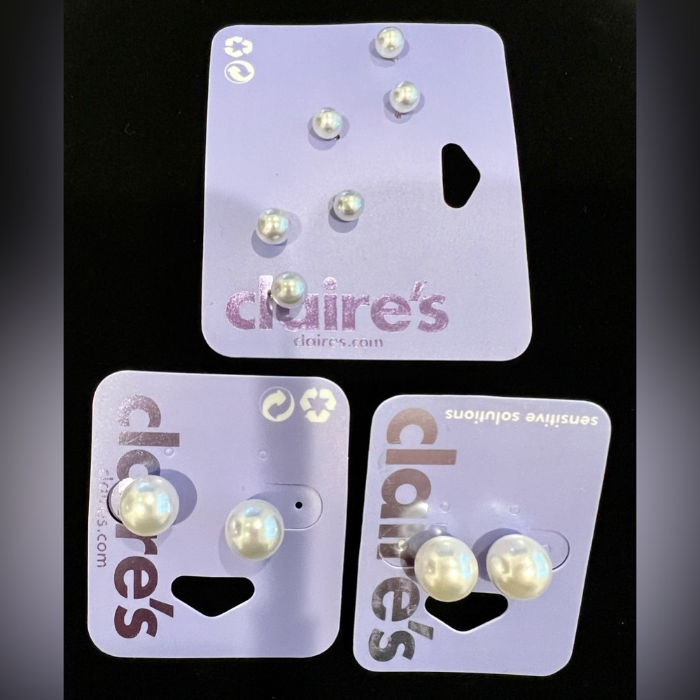 Pearl Girls-Pearl earrings in every size! 5 sets of faux Pearl earrings!